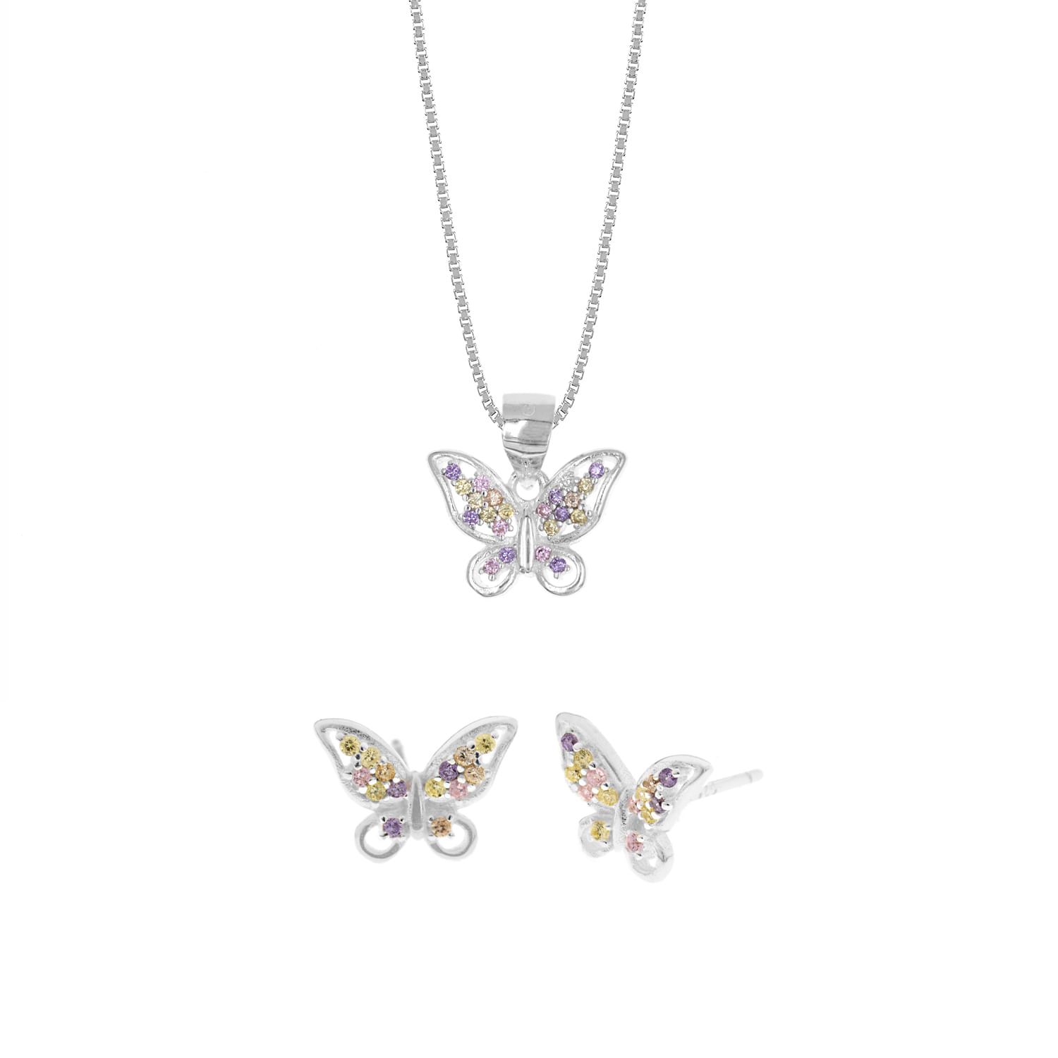 Set Collar Y Aretes Plata 925 Mariposa 1 Mujer Baliq