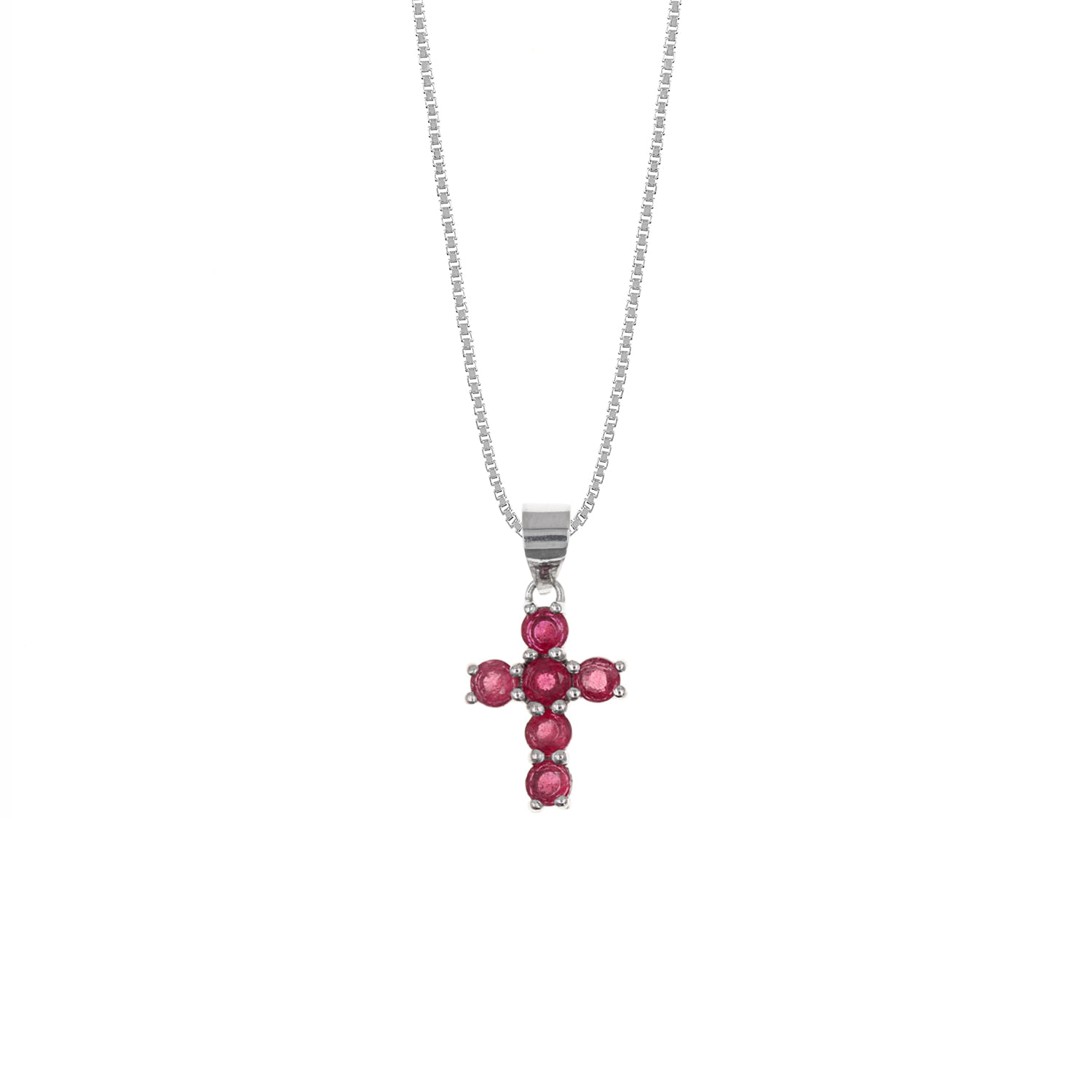 Collar Plata 925 Cruz Rubí Mujer Baliq