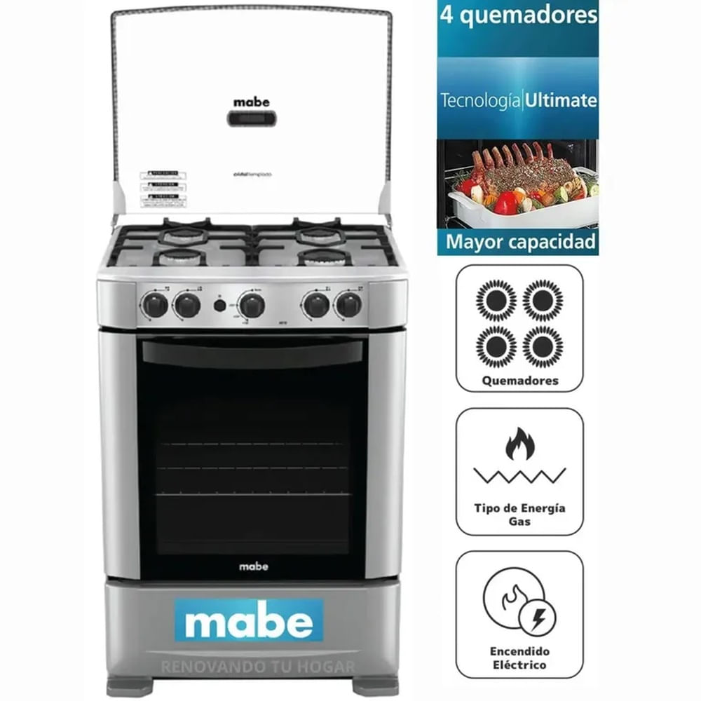 Cocina de piso a Gas 60cm Silver Mabe CMP6010FG1