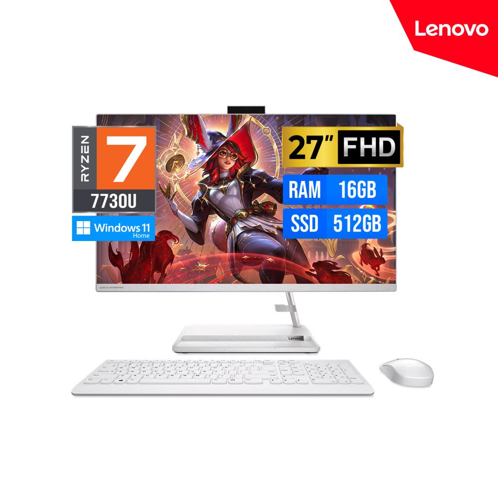 PC Todo en Uno Lenovo IdeaCentre 3 27ALC6 27  FHD Ryzen 7 7730U 16GB 512GB W11 Home Blanco