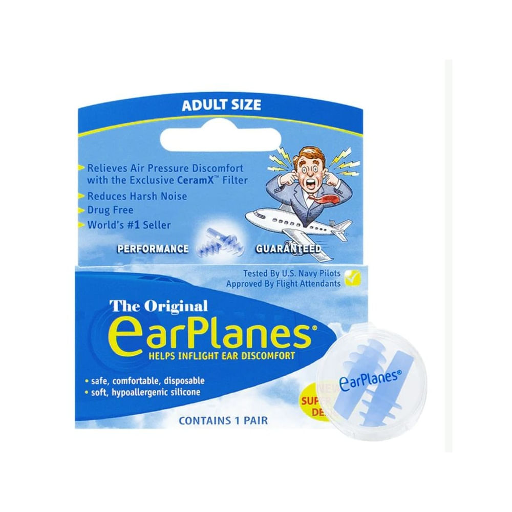 Tapones para Dolor de Oído en Avión con Filtro CeramX Adultos 1 Par - EARPLANES M Azul