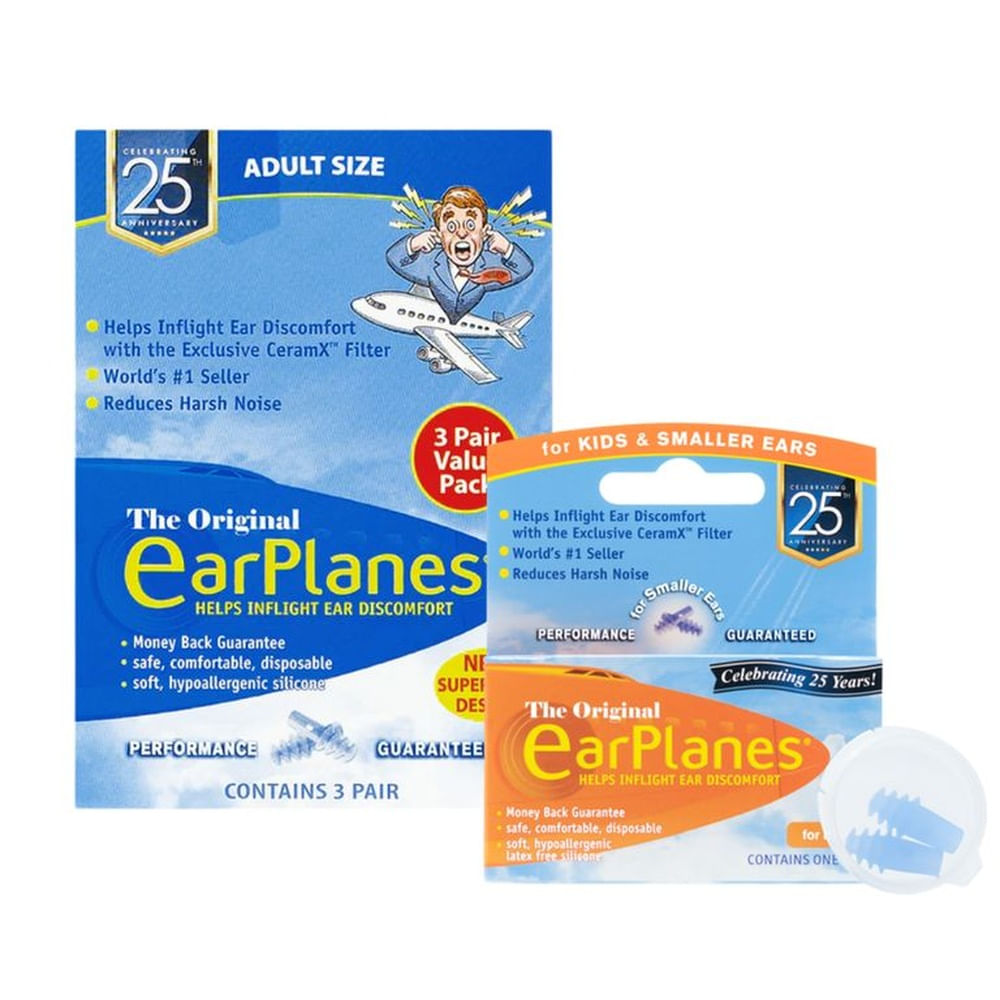 Tapones para Dolor de Oído en Avión Adultos (3 par) y Niños (1 Par) - EARPLANES 0 Azul