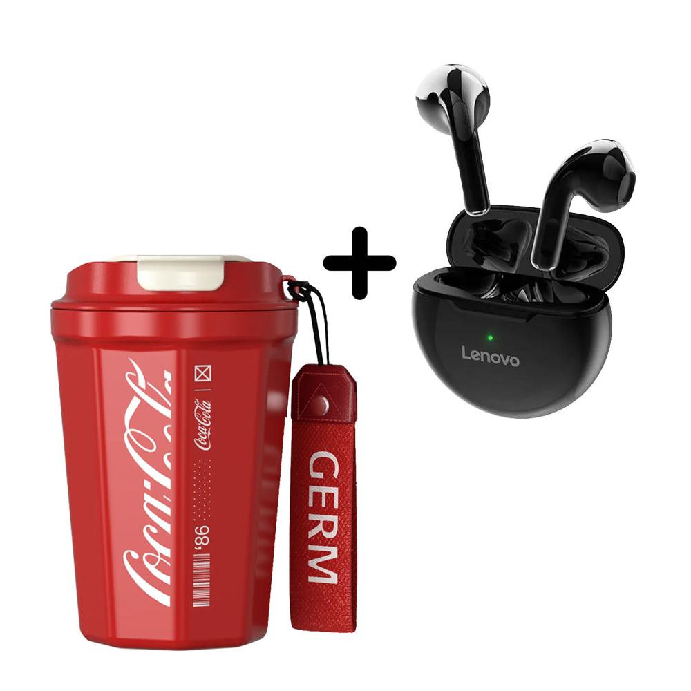 Combo Vaso Germ Rojo 390ml + Audífono Lenovo HT38 Negro