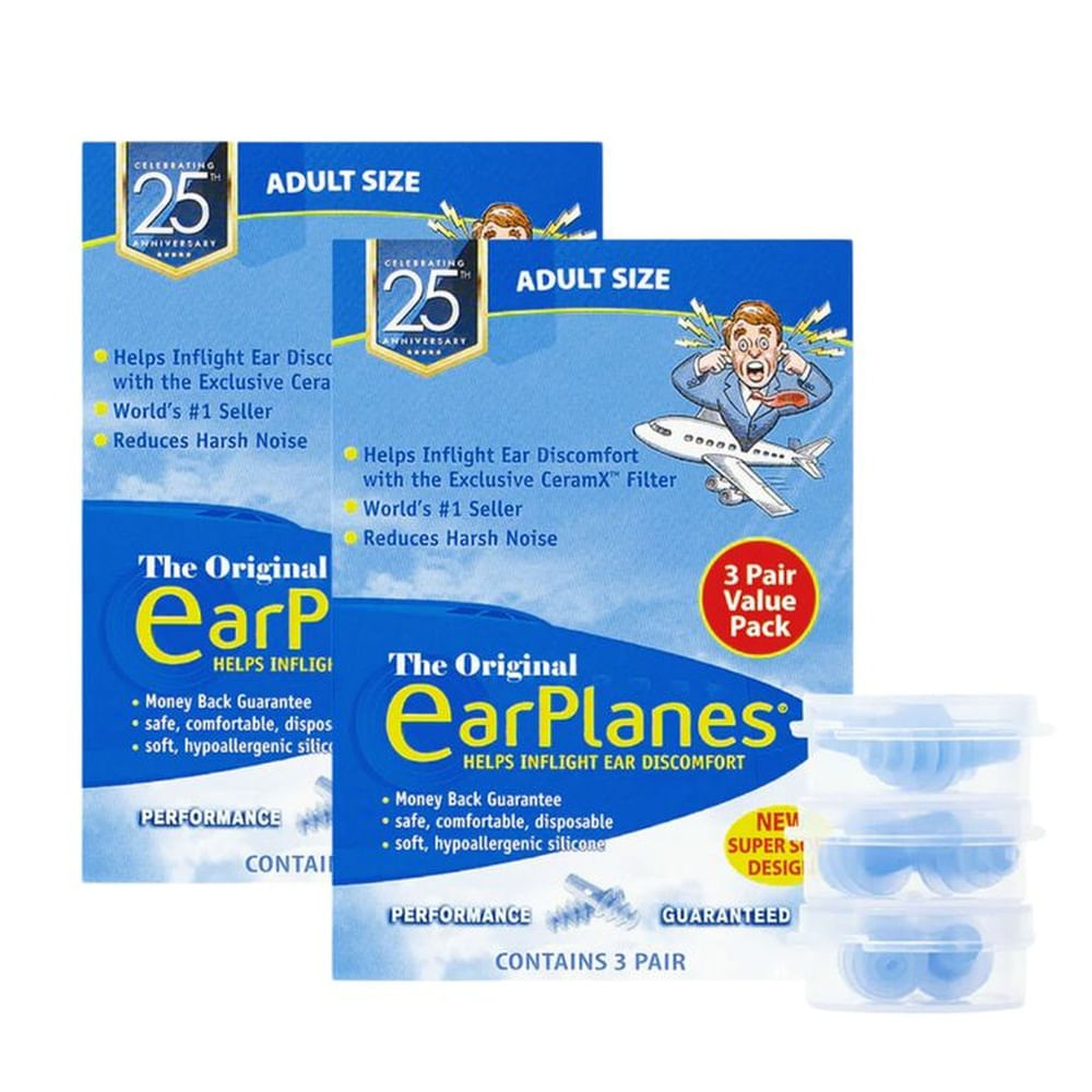 Tapones para Dolor de Oído en Avión - Adultos ( 6 pares ) - EARPLANES M Azul