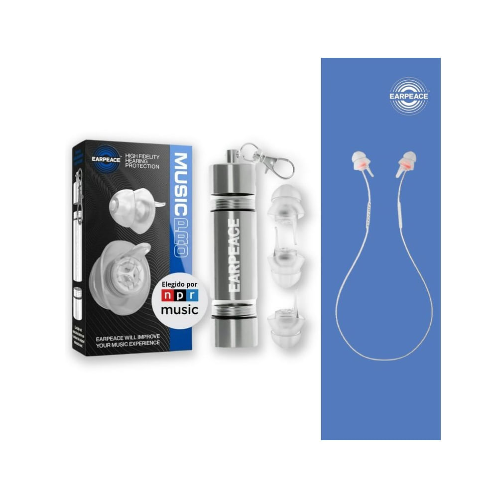 Tapones de Oìdos MÚSICOS CONCIERTOS ENSAYOS + Cordón Sujetador Filtro de 20dB Musci Pro - EARPEACE 0 Transparente