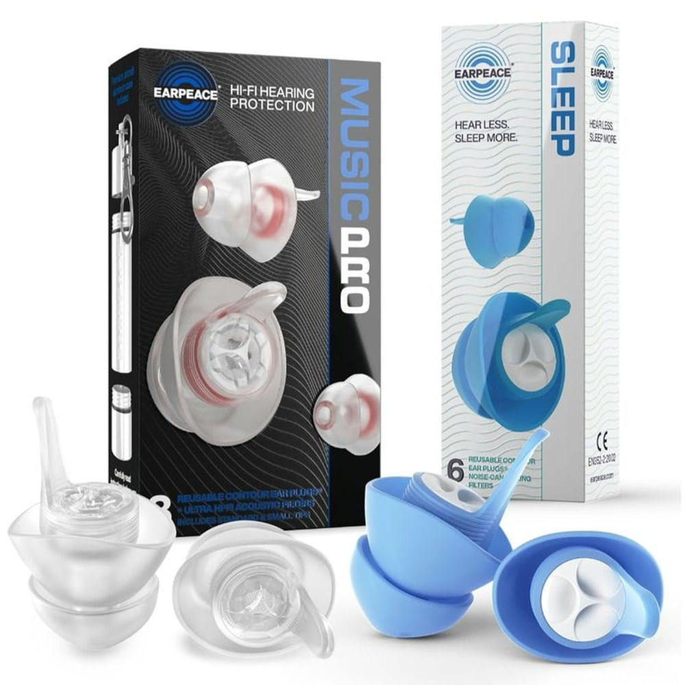 Tapones de Oìdo Pack para el Dìa y Noche Antiruido Conciertos y Descanso 20dB-30dB MUSIC PRO + SLEEP 0 Transparente