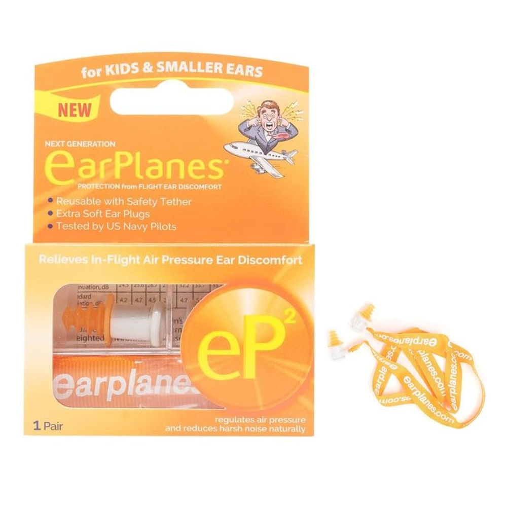 Tapones Dolor de Oído en Avión NIÑOS + Cordón Sujetador - Filtro CeramX - Nuevo EP2 KIDS - EARPLANES S Naranja