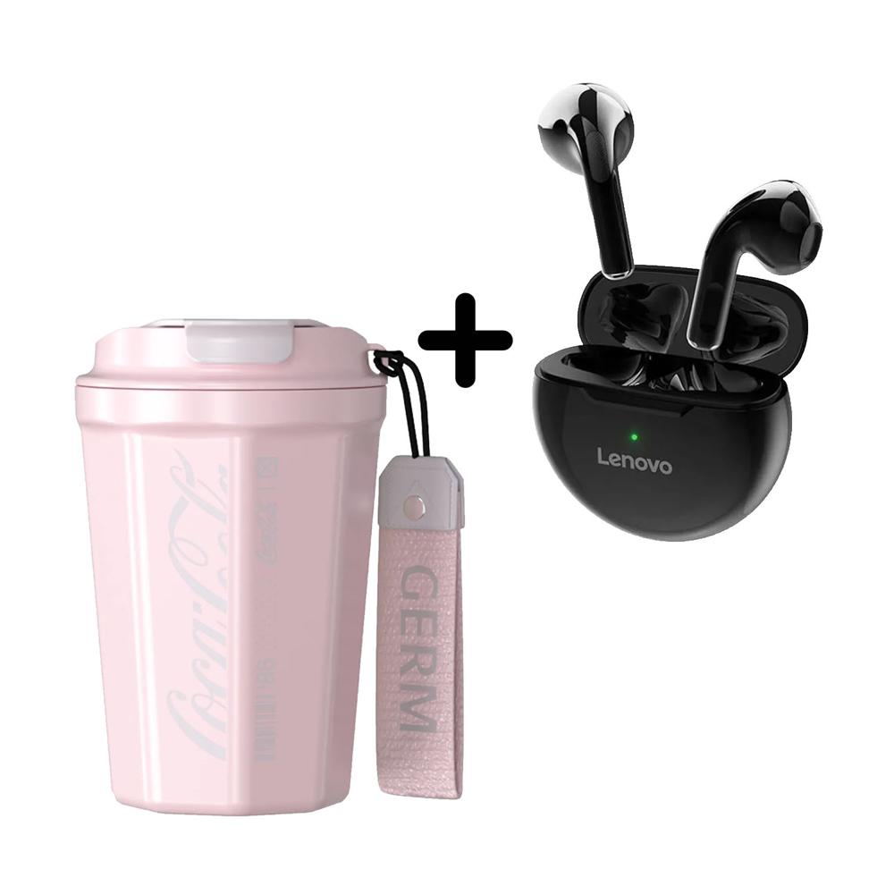 Combo Vaso Germ Rosa 390ml + Audífono Lenovo HT38 Negro