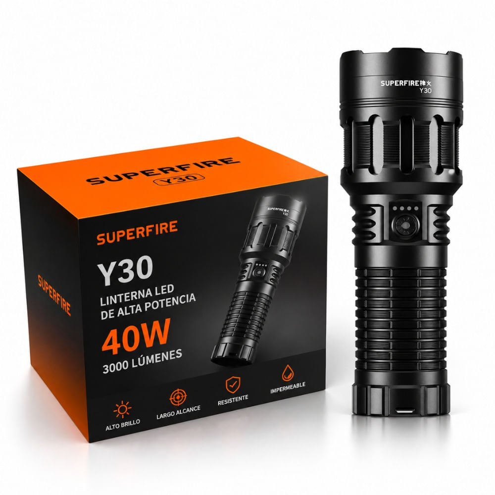Linterna Táctica Superfire Y30 3000lm Alcance 900m Usb-c 40w