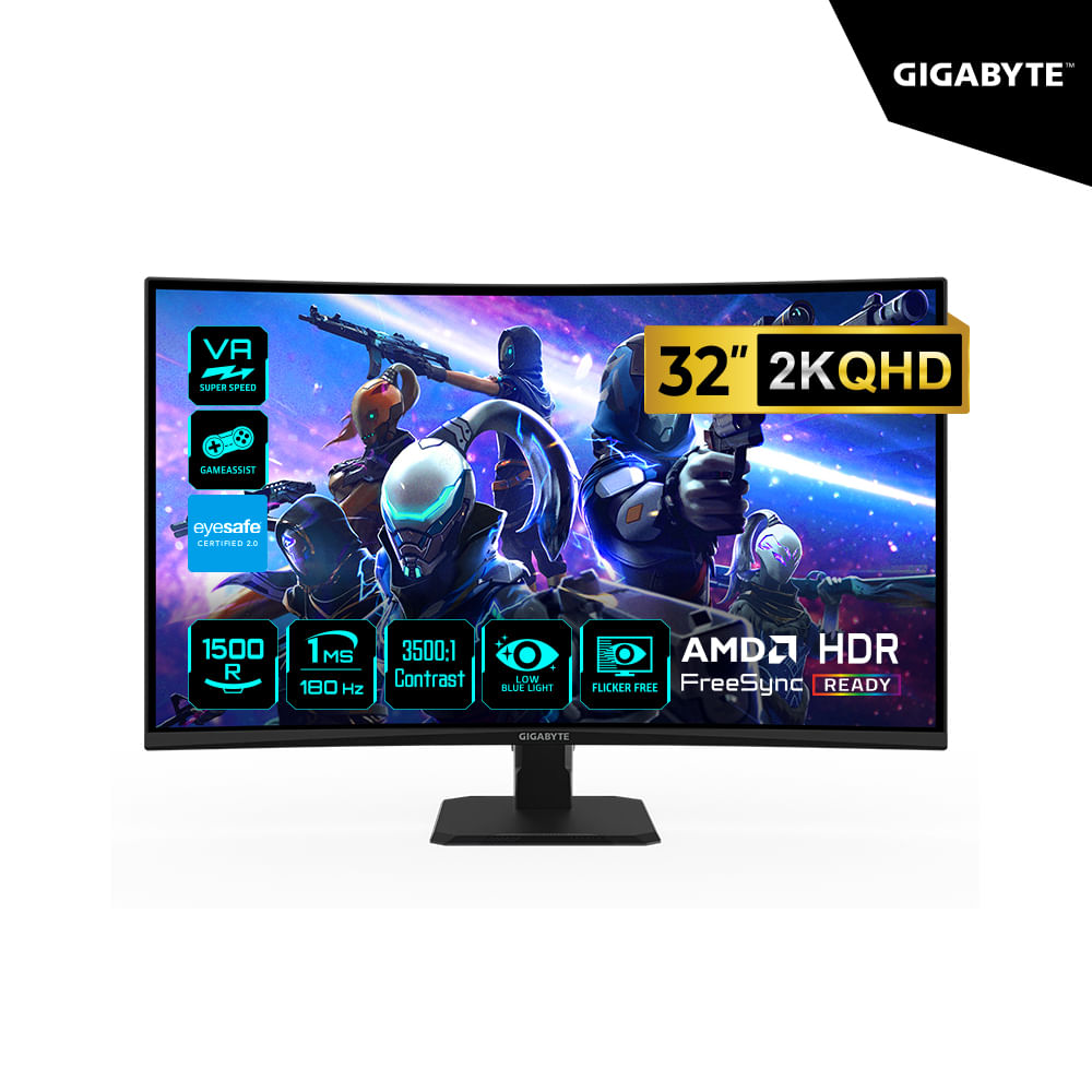 Monitor Gaming Gigabyte GS32QCA 32 Curvo QHD 2560x1440 180Hz 1ms HDMI DP FreeSync
