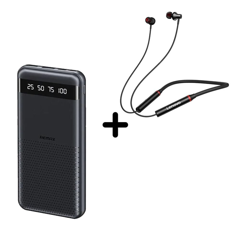 Combo Power Bank Remax RPP-10 Negro + Audífono Bluetooth HE05X