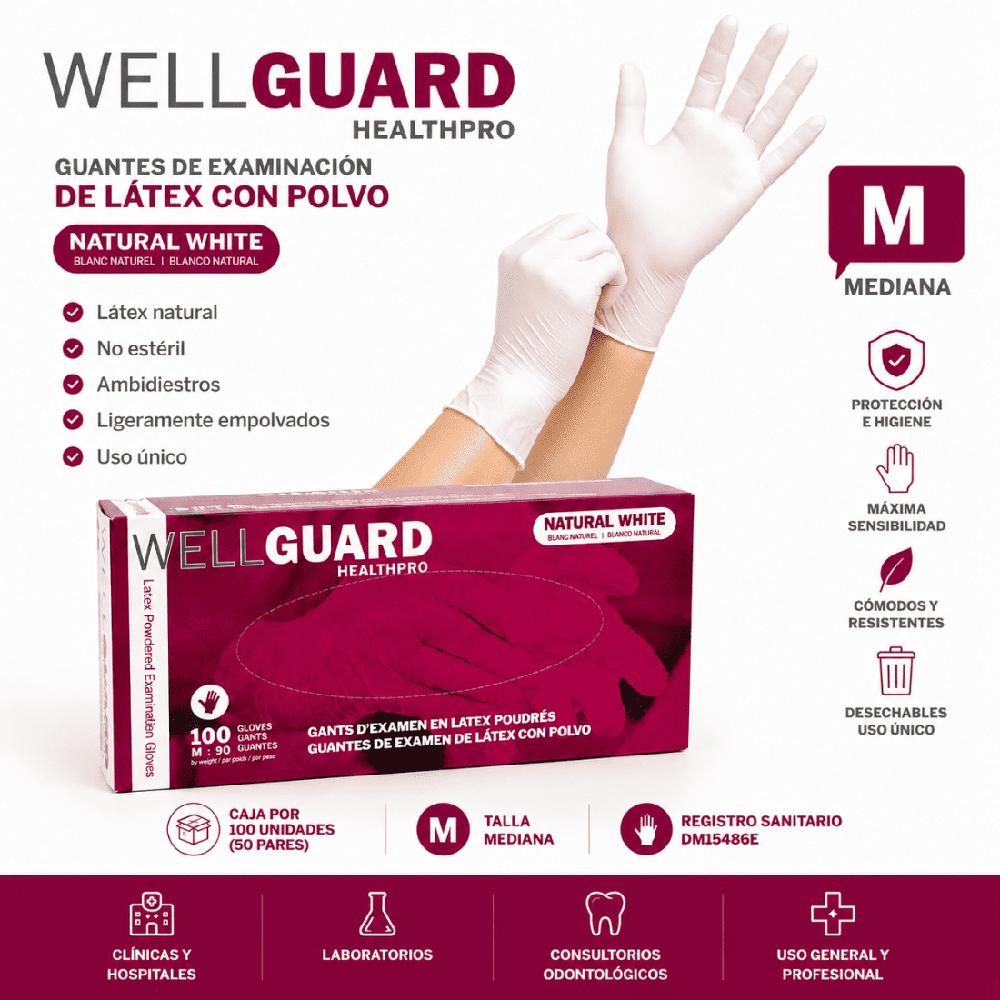 GUANTES DE LATEX WELLGUARD TALLA M CAJA X 100 UNIDADES
