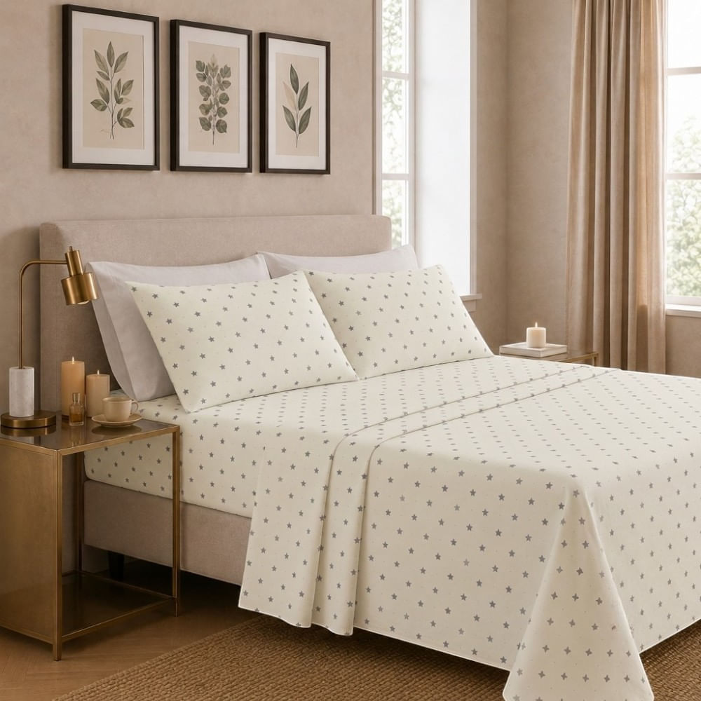 Juego de sabanas orma hogar queen blanco con estrellas plomas 200 hilos algodón pima