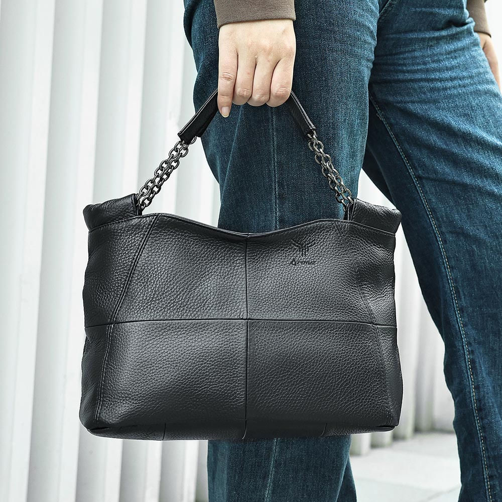Cartera De Cuero Vacuno Diseño Práctico y Moderno 7611 Negro