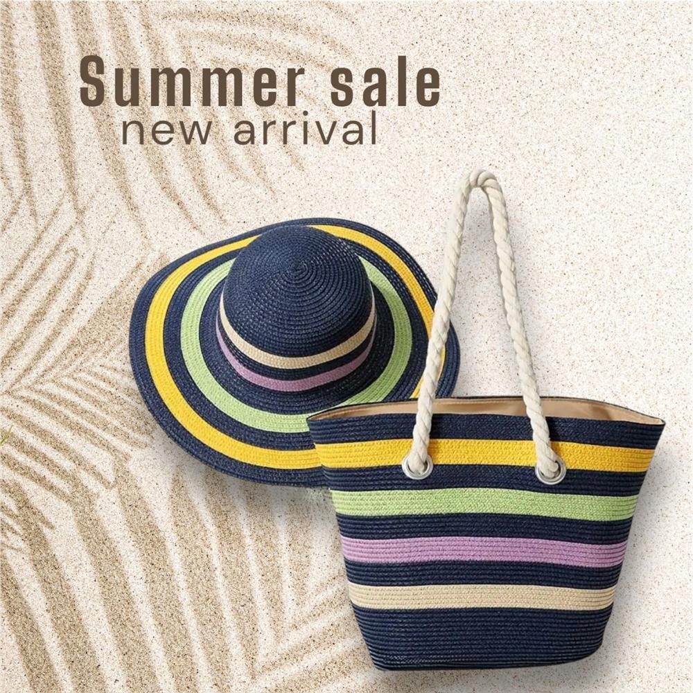 Cartera Playera Bolso Playero Tote Bag Con Sombrero