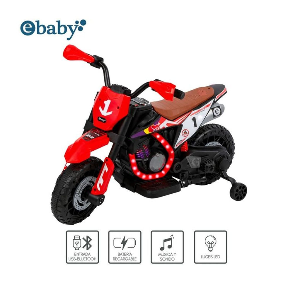 Motocicleta a Batería recargable musical y luces  Ebaby Cod.349 Rojo