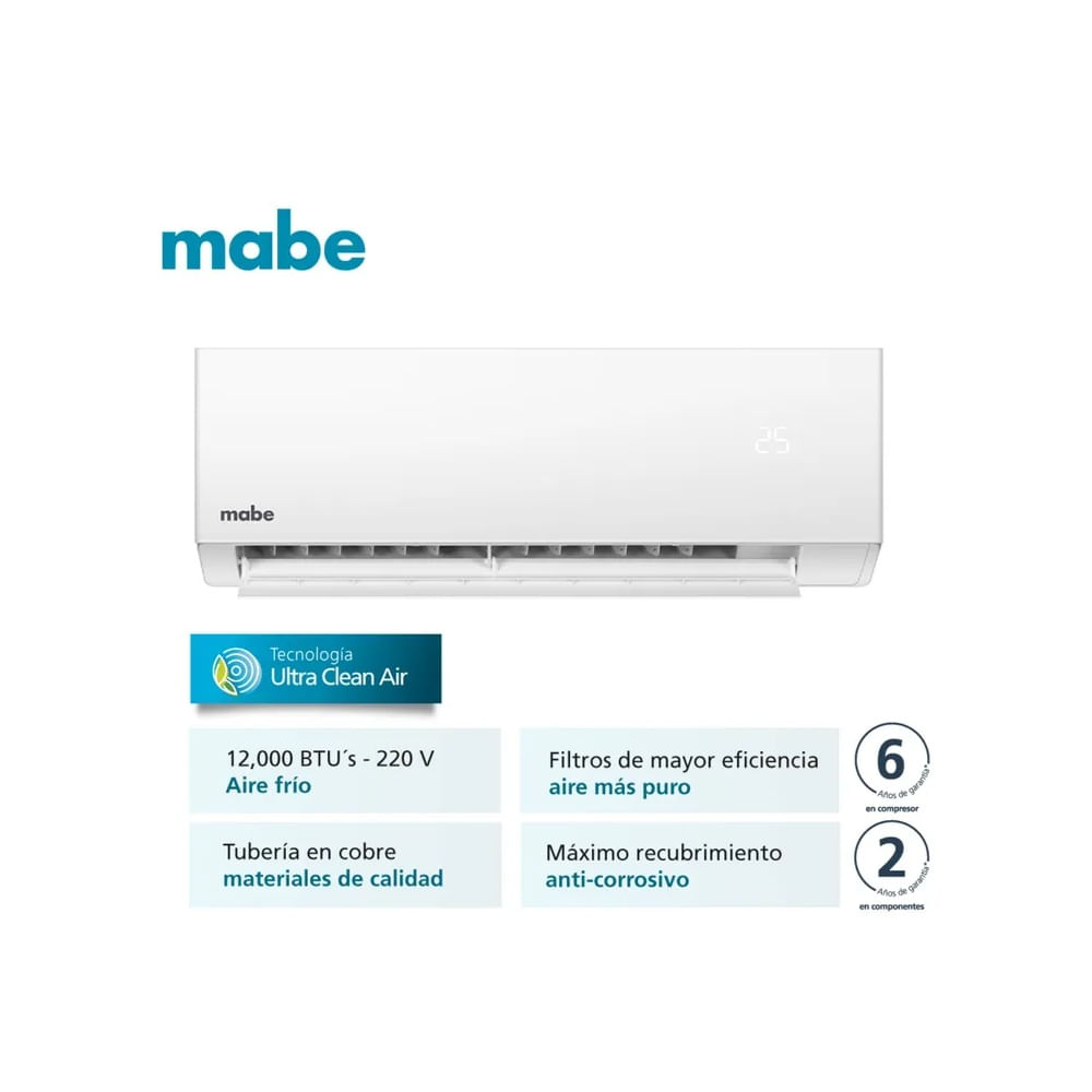Aire Acondicionado Mabe MMT12CDBWCCBC1 Mini Split 12000 BTU Blanco