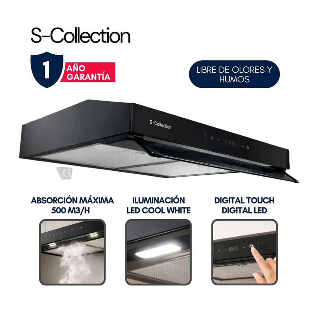 Campana Extractora Slim Black Touch Free S-Collection 60cm TURE18C0V2
