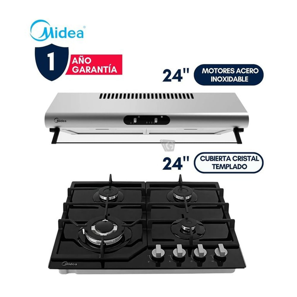 Combo Midea Encimera MTGB24R3402GG y Campana MH60F49EM21SB