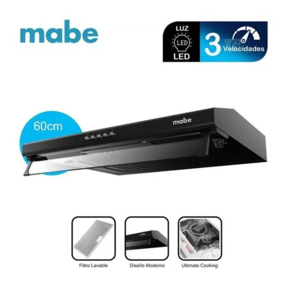 Campana Extractora Mabe CMU6020PB0 60 cm Negra 3 Velocidades con Luz LED