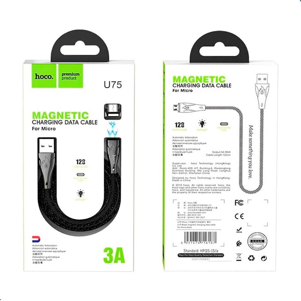 Cable Magnetico Hoco U75 Tipo C Carga Rapida 3a Nylon 1.2m