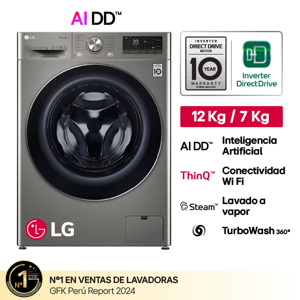 Lavaseca LG WD12PVC3S6C 12-7 Kg Carga Frontal Plateado
