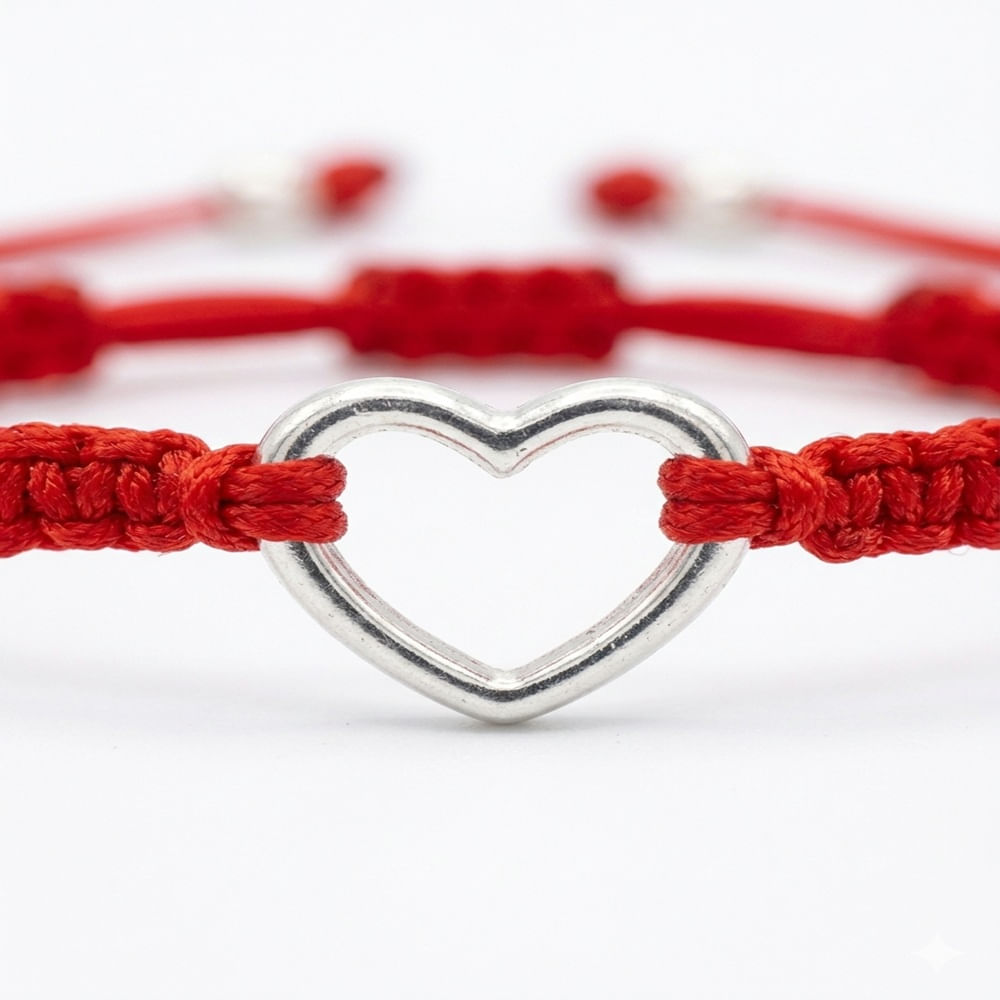 Pulsera Tejida Hilo Rojo con Dije Corazón Silueta