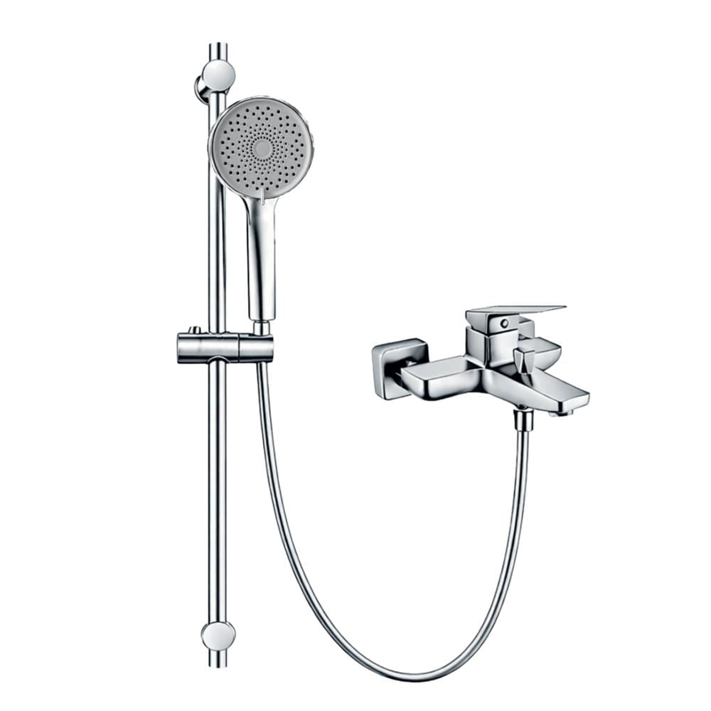 Grifería Monocomando para Ducha Tina Cromada con Barra Deslizante y Ducha Teléfono