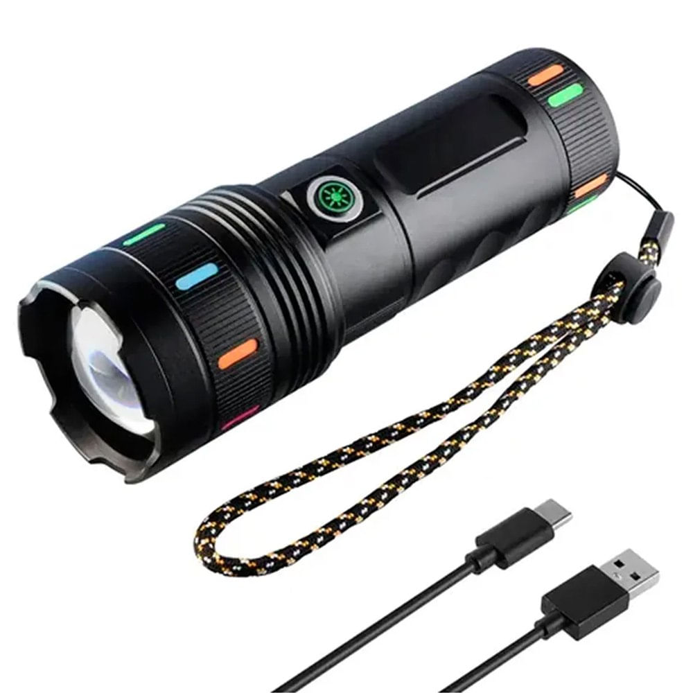 Linterna Táctica Militar de Aluminio Recargable USB-C 3600mAh con zoom