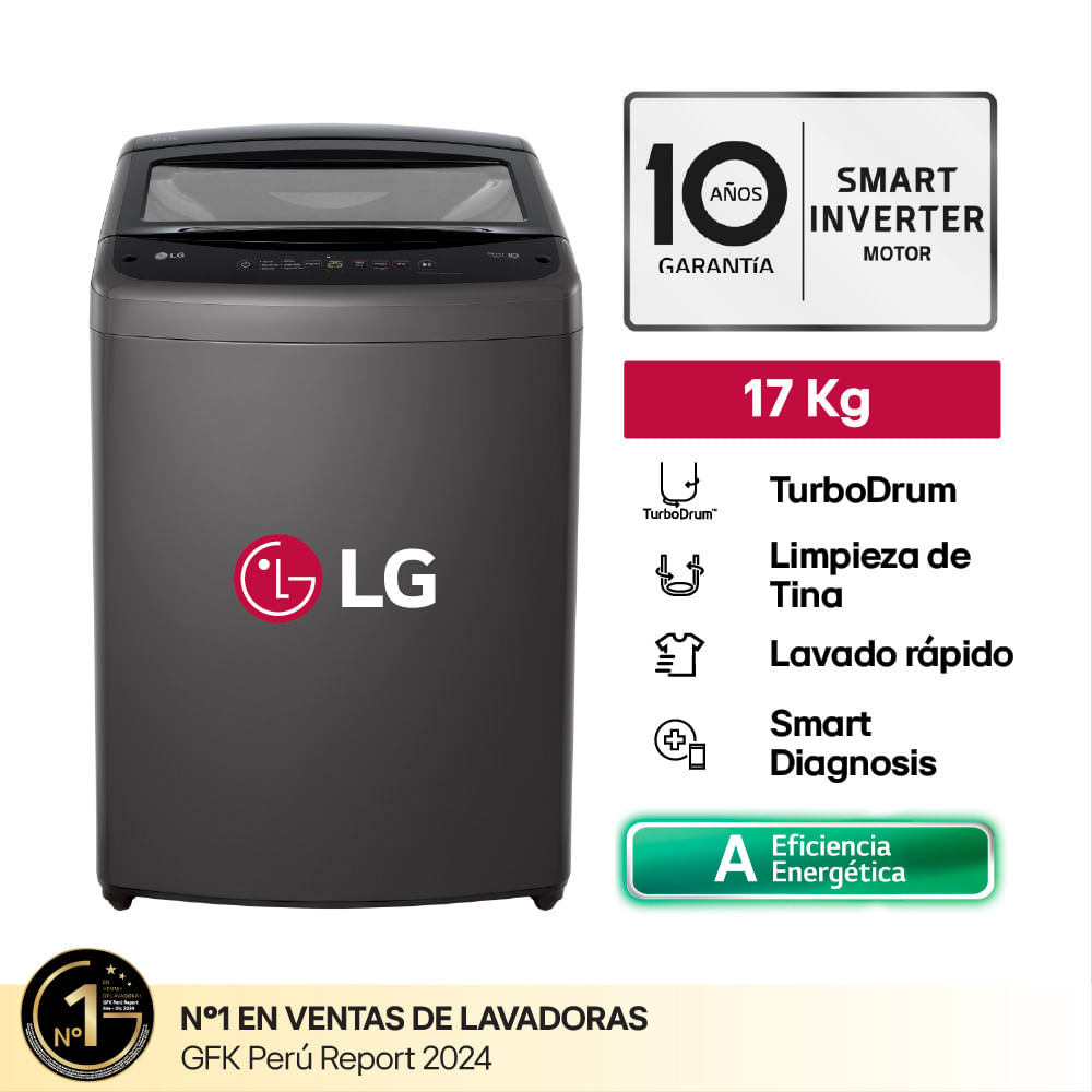 Lavadora Automática LG WT17BVTB 17Kg Carga Superior Negro