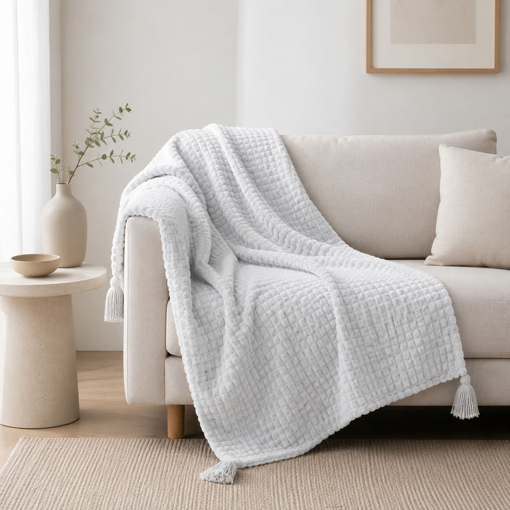 Manta Doble Cara Waffer Blanco Nieve Pura 140X90CM