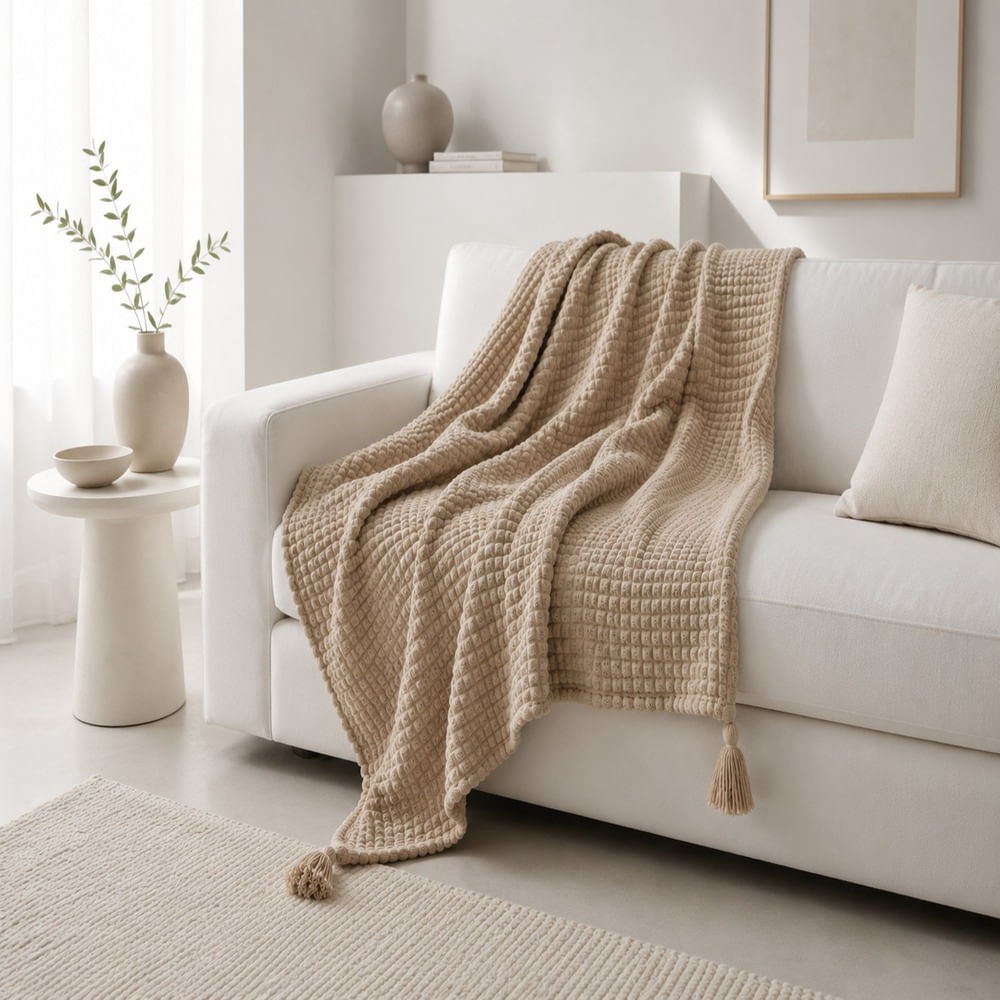 Manta Doble Cara Waffer Beige Camel Arena 140X90CM