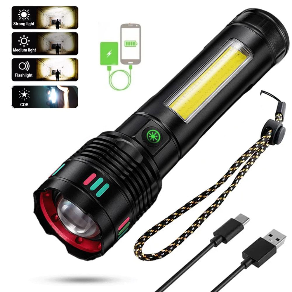 Linterna Táctica de Aluminio con Luz Lateral COB y Power Bank 6000mAh