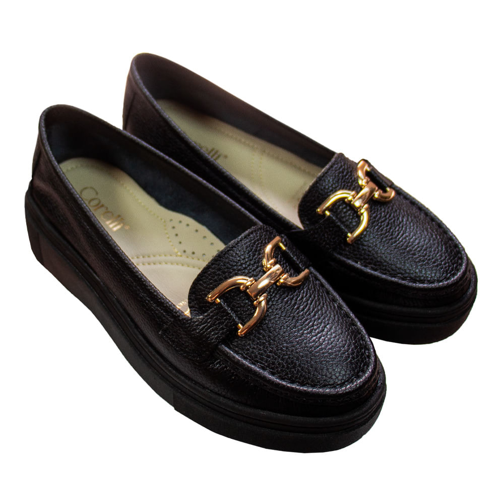 Mocasin Plataforma Mujer Corelli Gianella Cuero Negro Talla 36