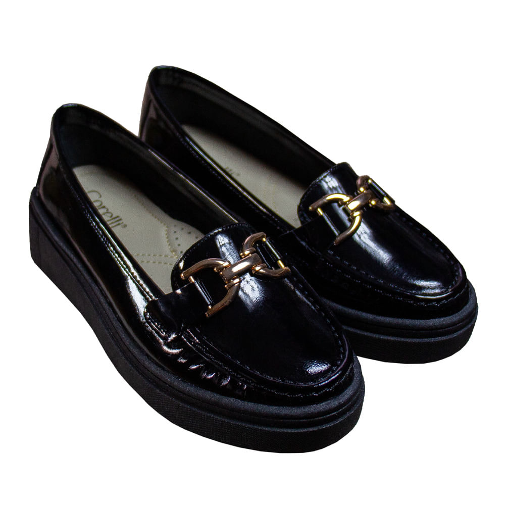 Mocasin Plataforma Mujer Corelli Gianella Charol Negro Talla 36