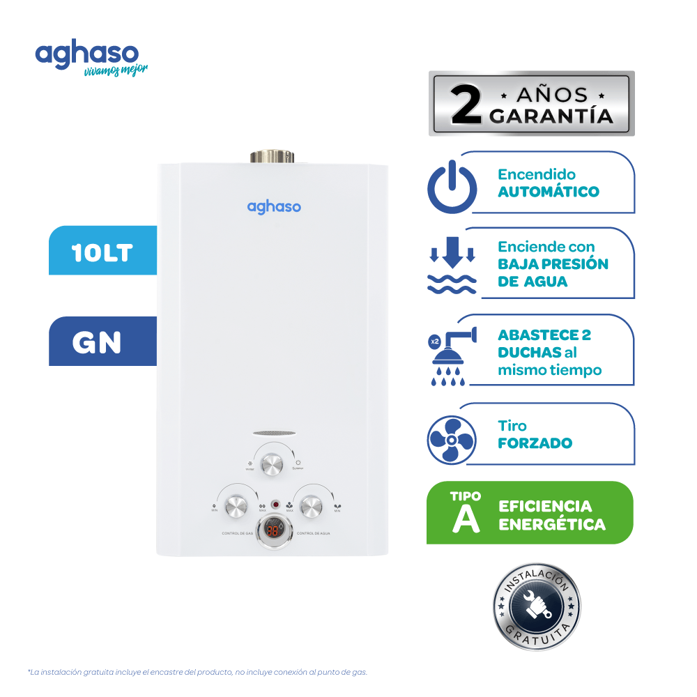 Terma a Gas Natural Aghaso 10 Litros Tiro Forzado