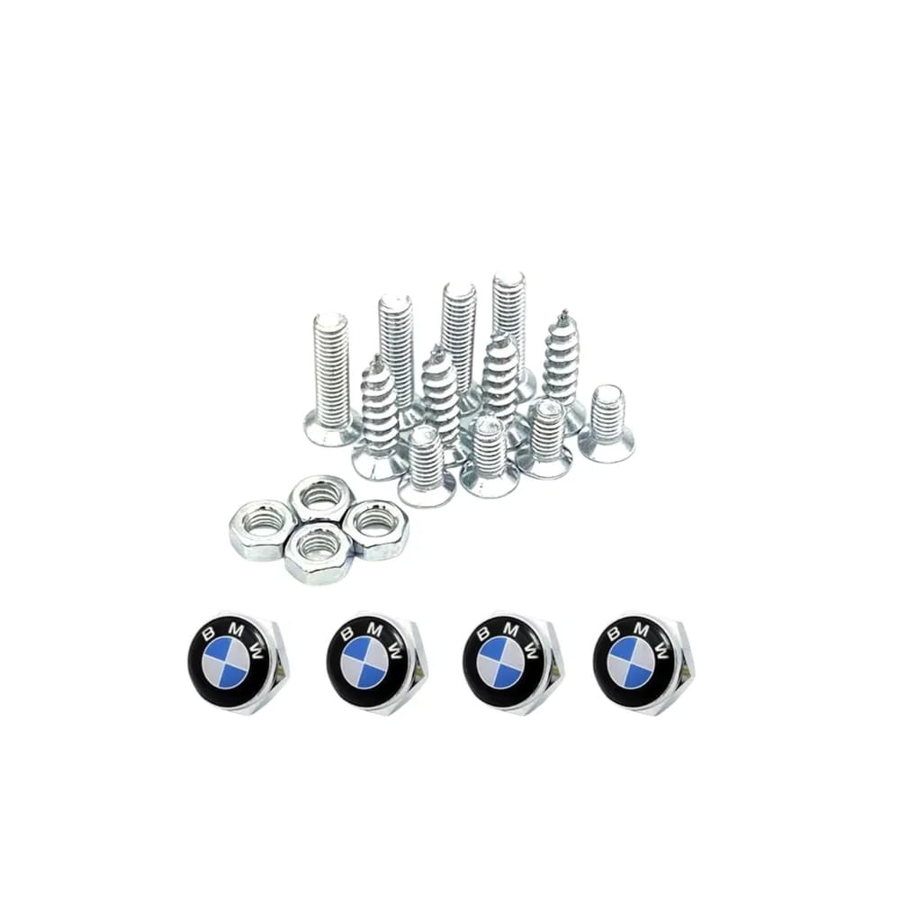 PERNOS Y TUERCAS PARA PLACA BMW con Tapas Logo Set Completo Antirrobo Multicolor