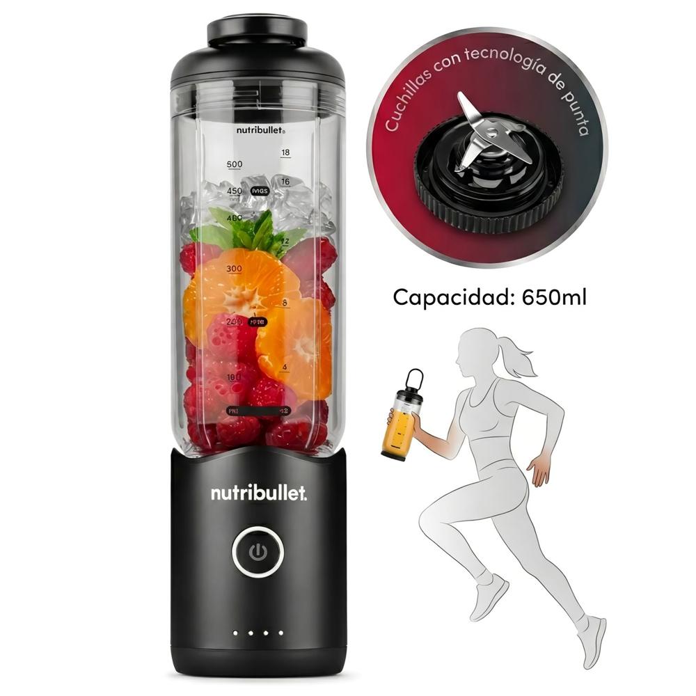 Licuadora Portátil Nutribullet Flex 650 ml para Smoothies y Batidos Negro NBPB20222AK