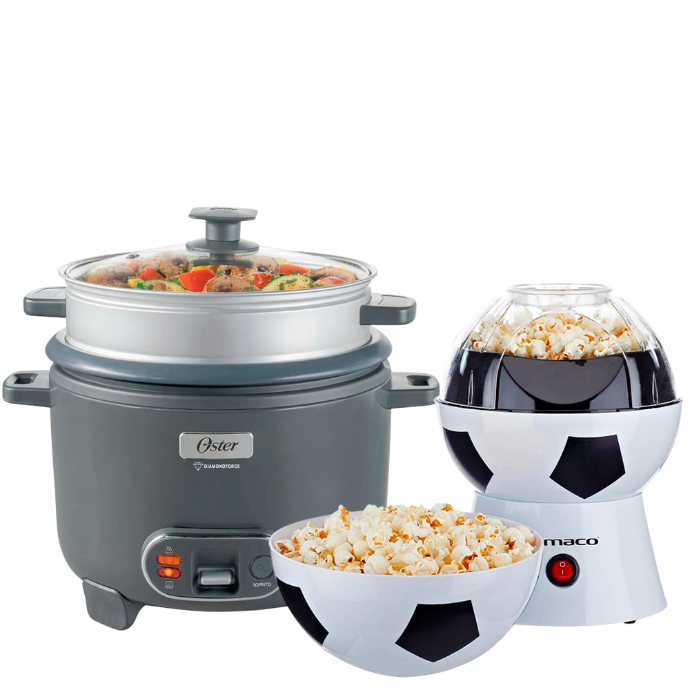 Combo Arrocera 3 en 1 Oster CKSTRC12DFSKE más Máquina de Pop Corn