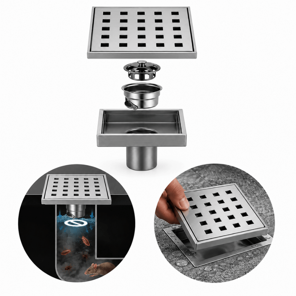 Sumidero desague 10x10cm acero inox con trampa anti olores