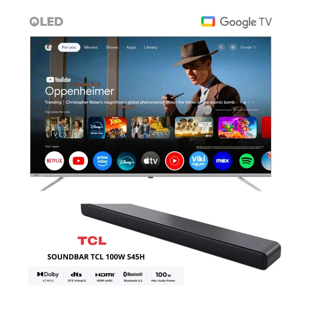 Televisor JVC 58 pulgadas QLED 4K Ultra HD Smart TV Google Tv LT-58KM858 - SOUNDBAR TCL 100W S45H