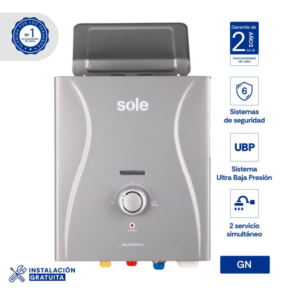 Terma a Gas Sole 8L Modelo SOLEGASNM08C Acero Galvanizado Color Gris