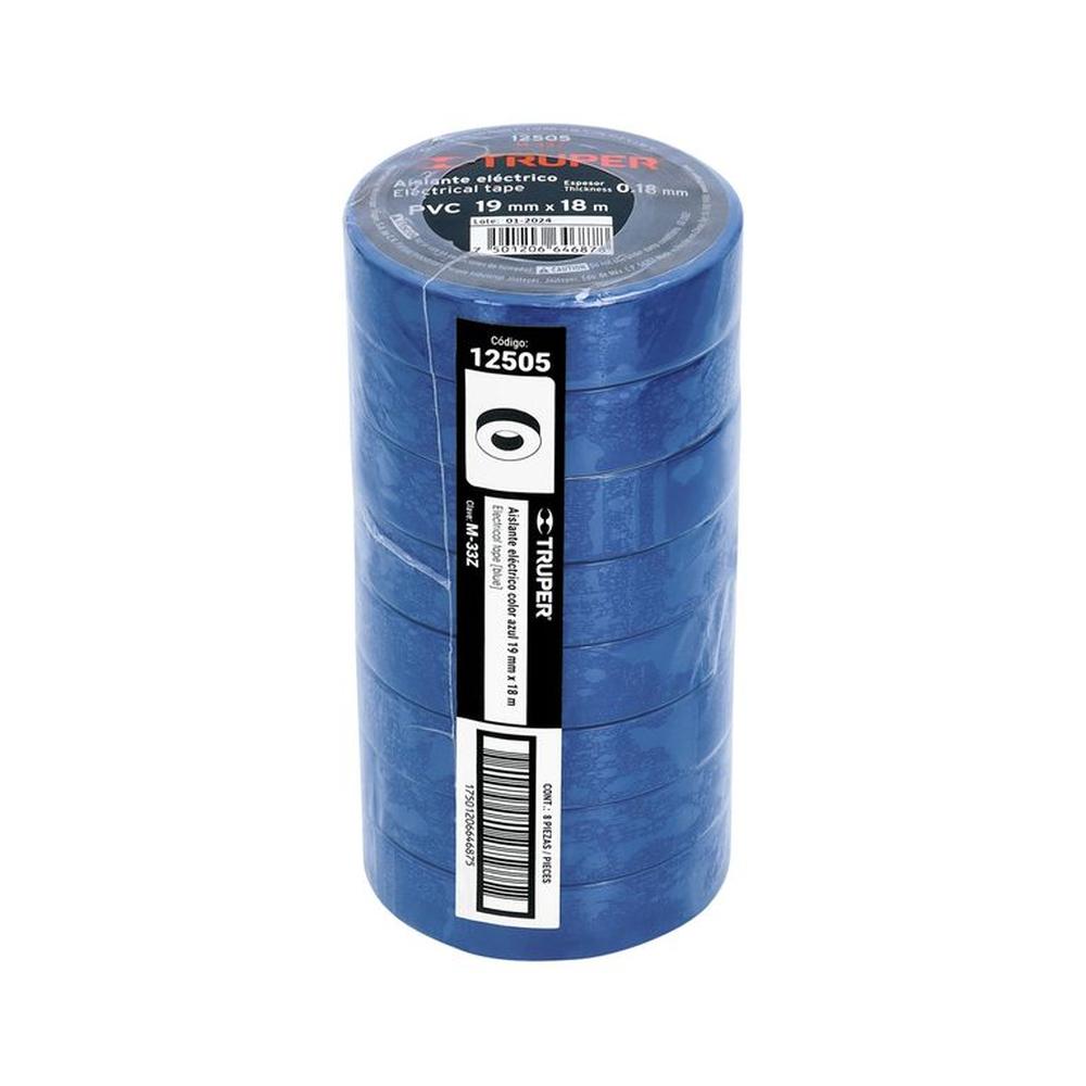 Pack x 8 Cinta Aislante Truper 0.75 pulgadas x 18m 12505 - Azul