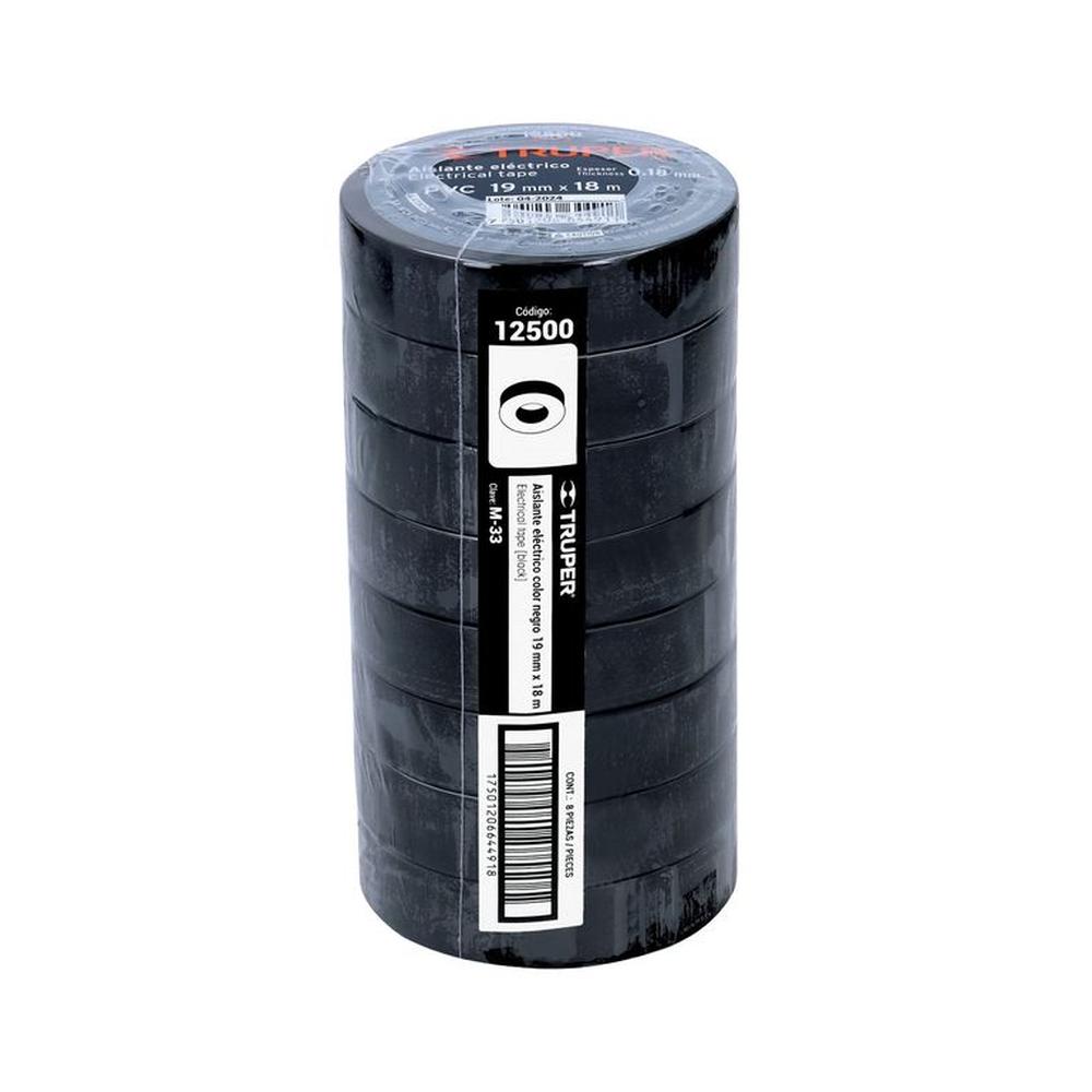 Pack x 8 Cinta Aislante Truper 0.75 pulgadas x 18m 12500 - Negro