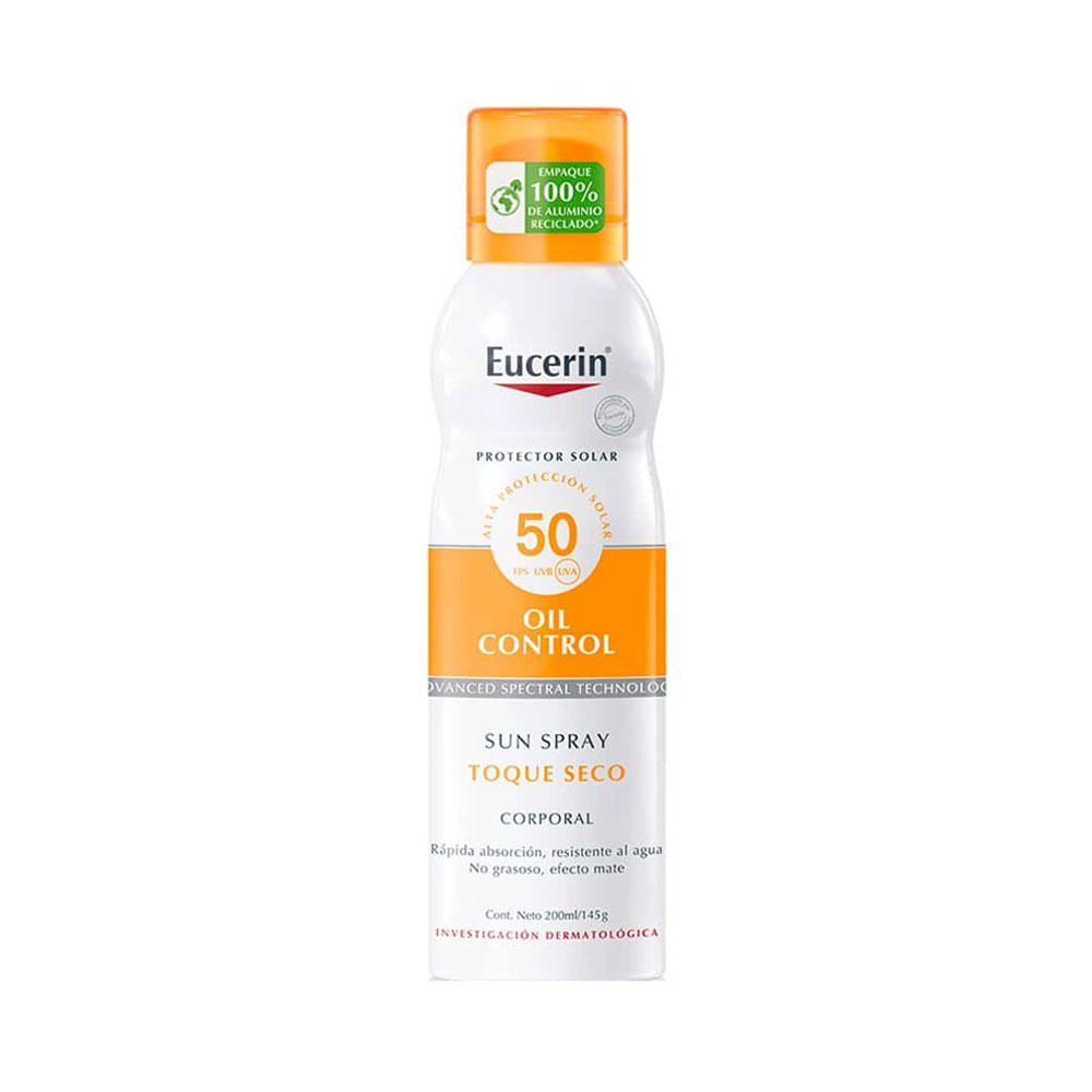 Protector Solar Eucerin Sun Spray Corporal Toque Seco Oil Control FPS 50+ 200 ml