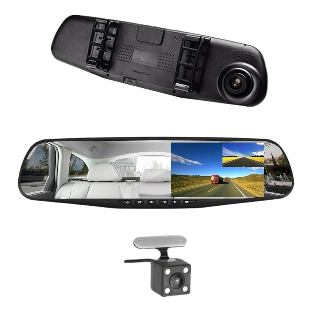 Espejo Retrovisor Con Camara Filmadora Auto Frontal Y Reversa HD