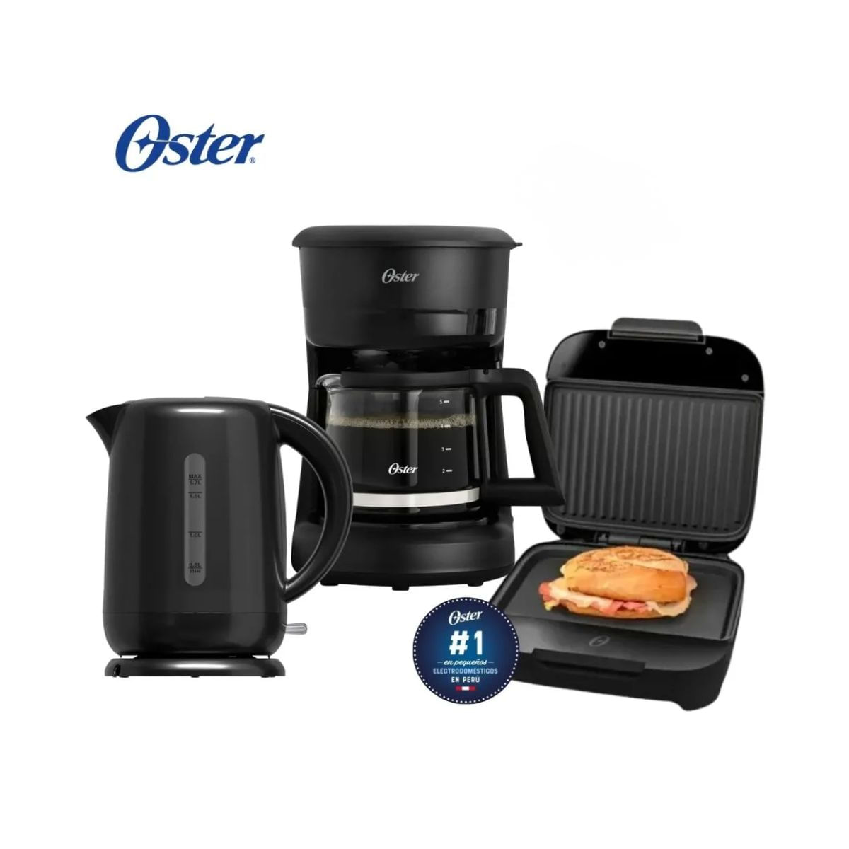 Combo OSTER Sandwichera - Hervidor 1.7 Litros - Cafetera