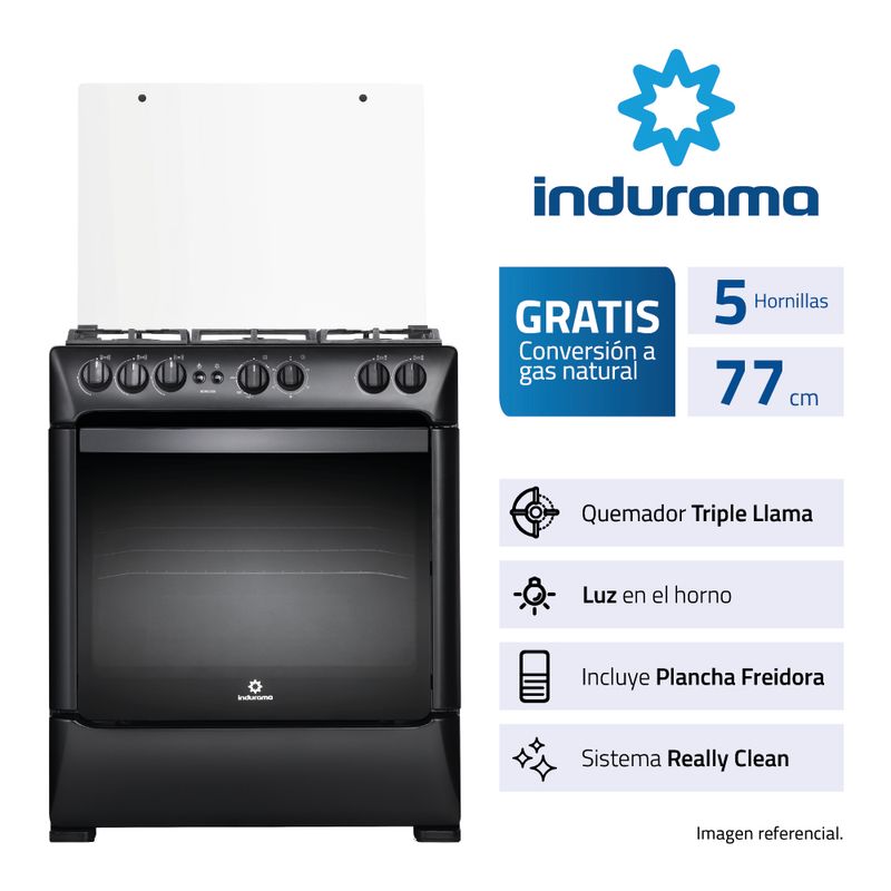 Indurama Borgoña 5 Hornillas Gas Negro