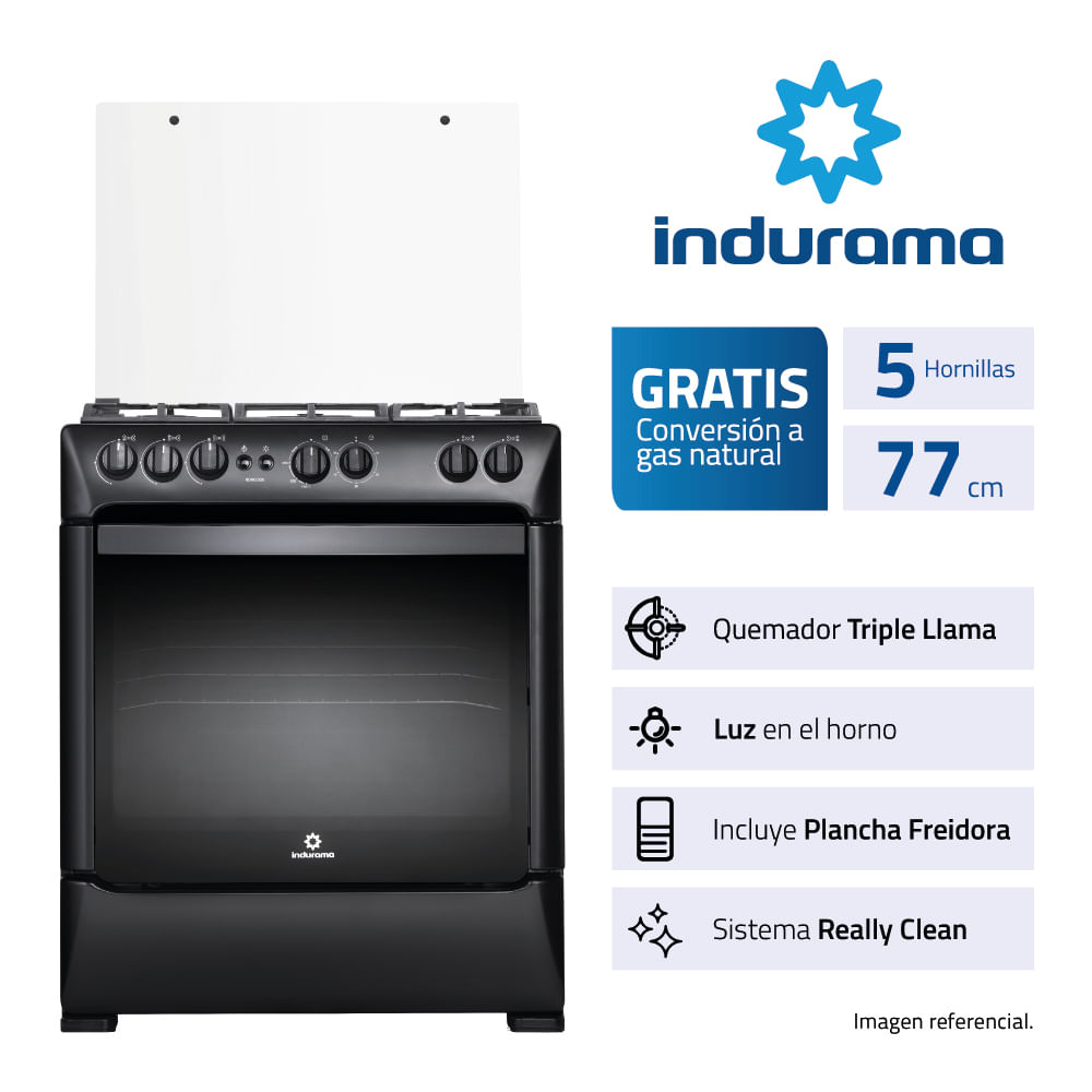 Cocina Indurama Borgoña Negra 5 Quemadores