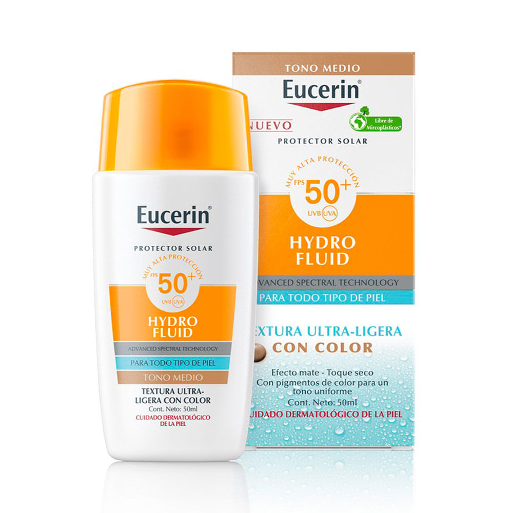 Protector solar facial Eucerin Hydro-Fluid Tono Medium FPS 50+ 50 ml